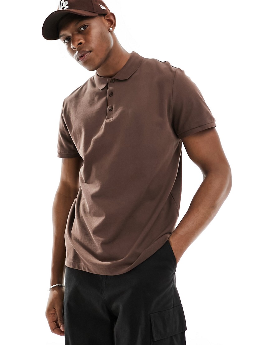 ASOS DESIGN smart pique polo shirt in brown