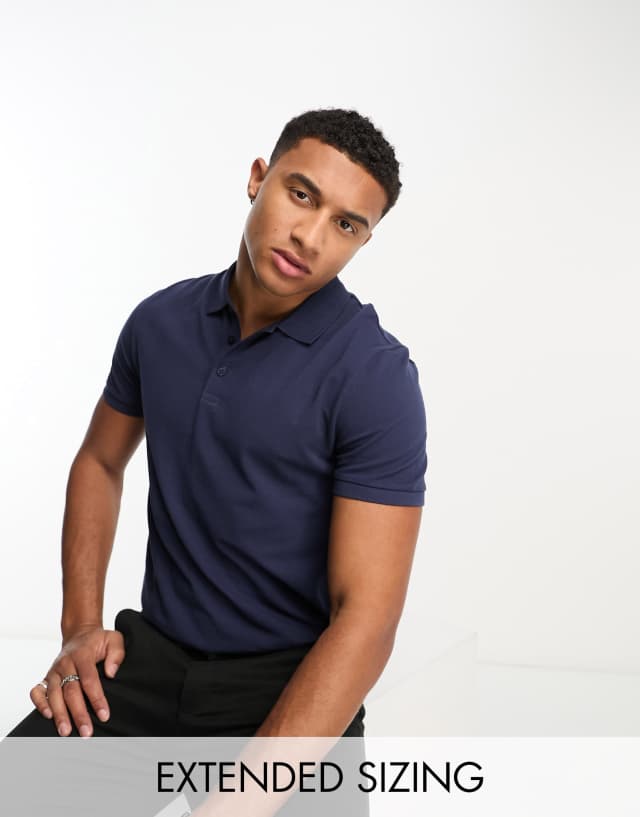 ASOS DESIGN smart pique polo shirt in navy