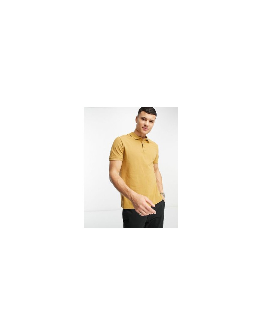 ASOS Design Smart Pique Polo Shirt in yellow-Brown