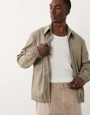 Asos Design Smart Plaid Harrington Jacket In Brown