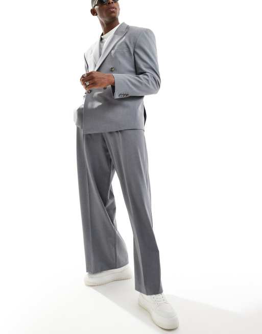 ASOS DESIGN smart pleat front loose leg suit pants in gray