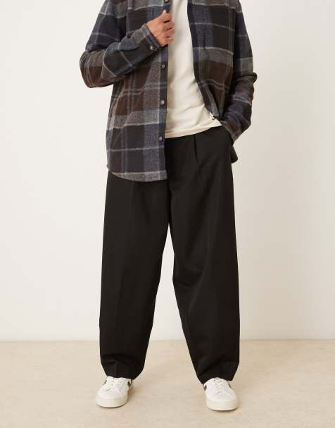 ASOS DESIGN smart pleated barrel leg trousers in black