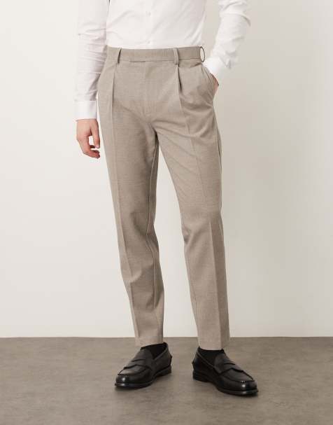 ASOS DESIGN smart pleated flannel tapered trousers in grey melange - view 1