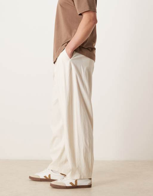 ASOS DESIGN smart pleated linen blend barrel trousers in ecru, 3 of 5