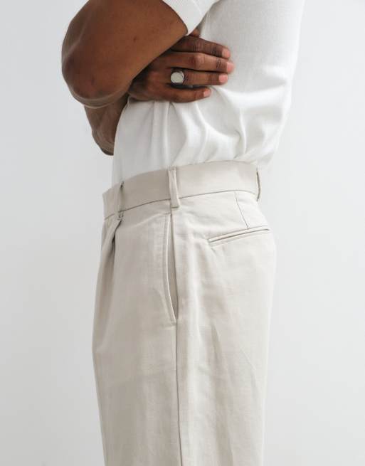 ASOS DESIGN smart pleated linen rich wide leg pants in stone, 2 of 7
