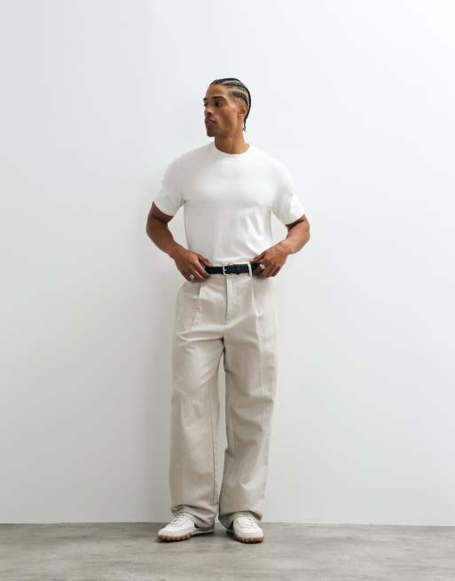 ASOS DESIGN smart pleated linen rich wide leg pants in stone, 5 of 7