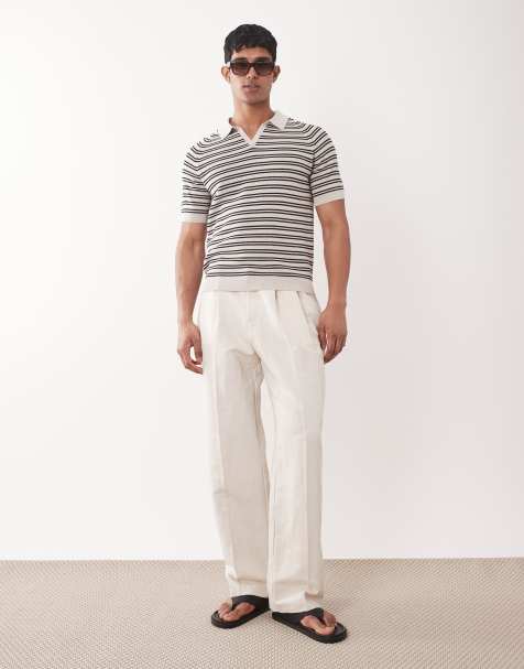 ASOS DESIGN smart pleated linen rich wide leg trousers in natural ecru