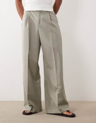 Asos Design Smart Pleated Loose Leg Pants In Green