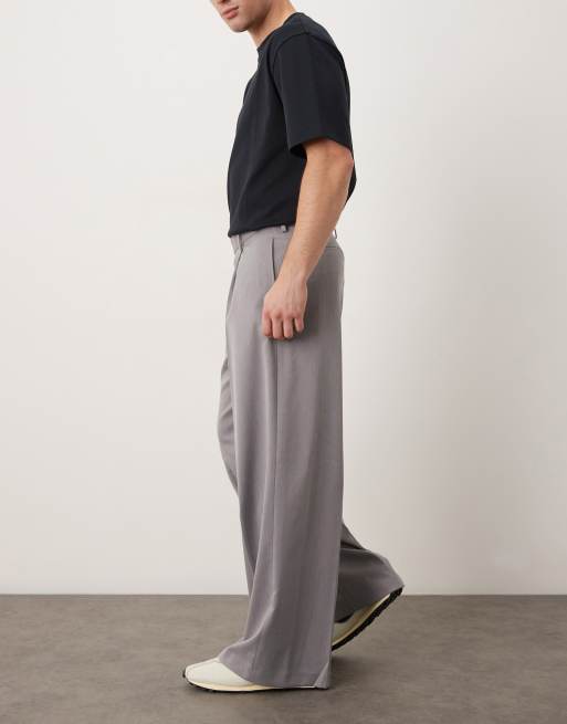 ASOS DESIGN smart pleated loose leg trousers in grey, 3 of 5