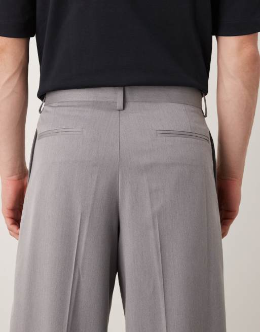 ASOS DESIGN smart pleated loose leg trousers in grey, 5 of 5