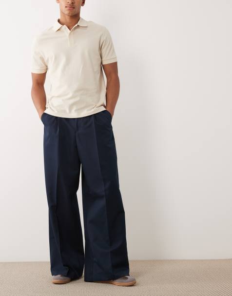 ASOS DESIGN smart pleated loose leg trousers in navy - view 1