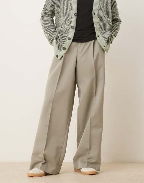 ASOS DESIGN smart pleated loose leg trousers in sage green - view 1