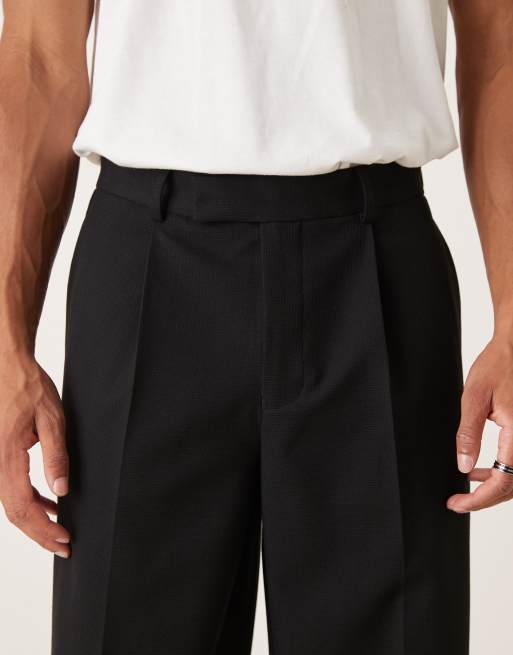 ASOS DESIGN smart pleated oversized tapered pants in black microtexture, 4 of 5