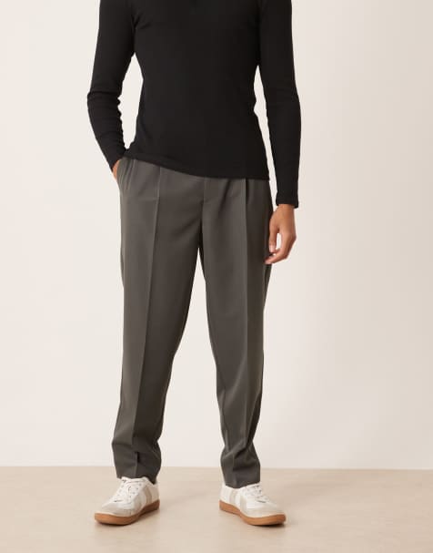 ASOS DESIGN smart pleated oversized tapered pants in charcoal - view 1