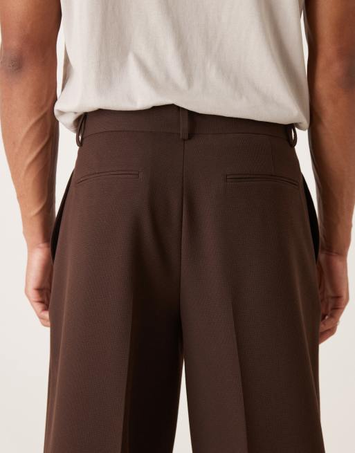ASOS DESIGN pleated oversized tapered textured dress pants in brown