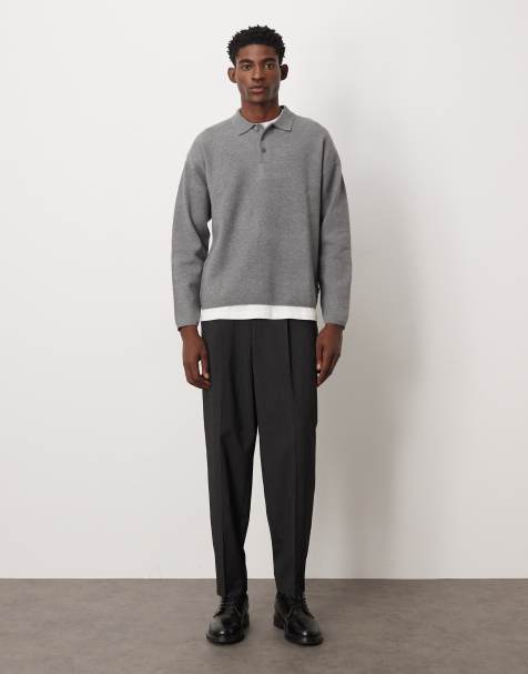 ASOS DESIGN smart pleated oversized tapered trousers in charcoal pinstripe - view 1