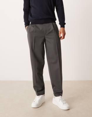 ASOS DESIGN smart pleated oversized tapered trousers in charcoal-Grey