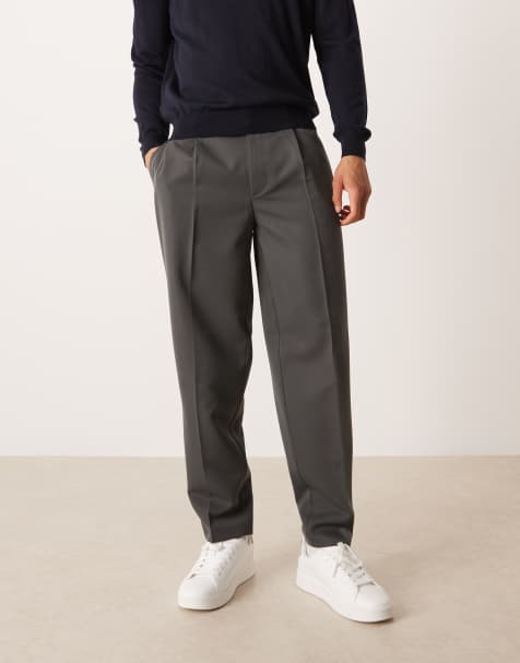 ASOS DESIGN smart pleated oversized tapered trousers in charcoal