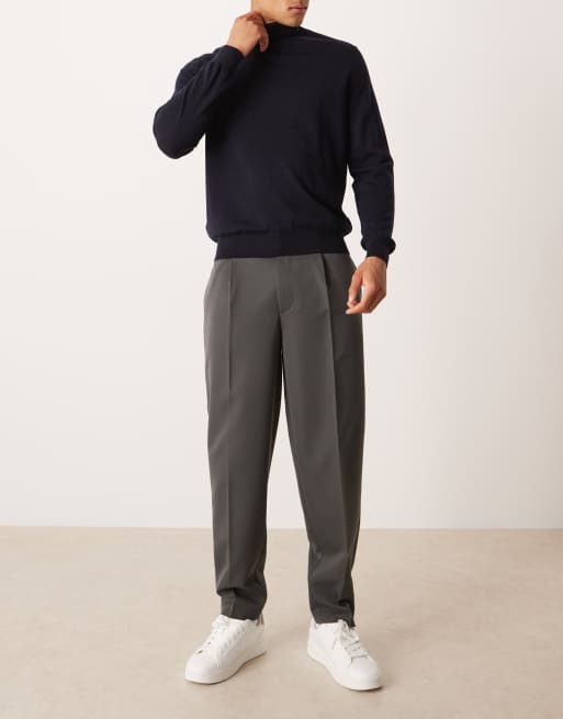 ASOS DESIGN smart pleated oversized tapered trousers in charcoal, 2 of 5