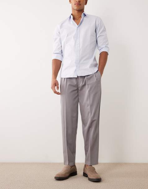 ASOS DESIGN smart pleated oversized tapered trousers in grey twill