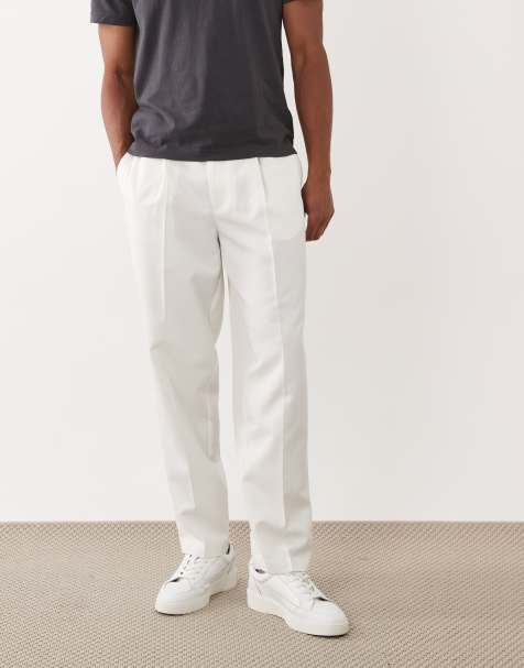 ASOS DESIGN smart pleated oversized tapered trousers in white - view 1