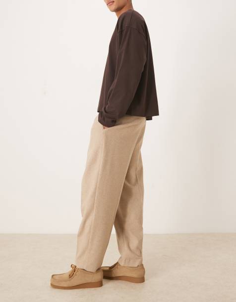 ASOS DESIGN smart pleated oversized tapered wool blend trousers in stone