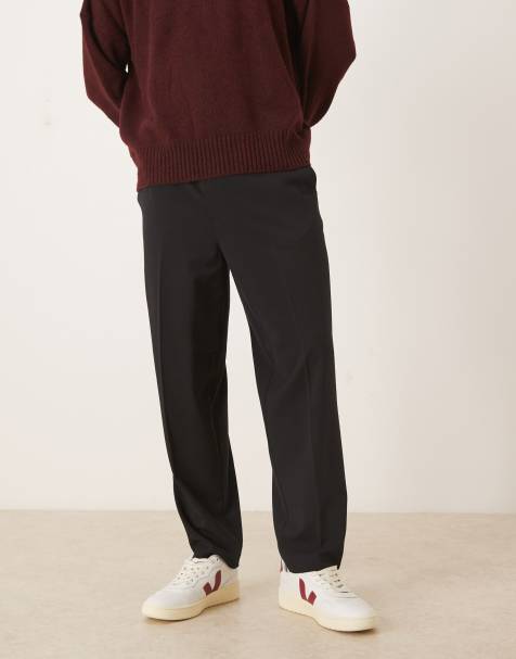 ASOS DESIGN smart pleated pull on oversized tapered trousers in black - view 1