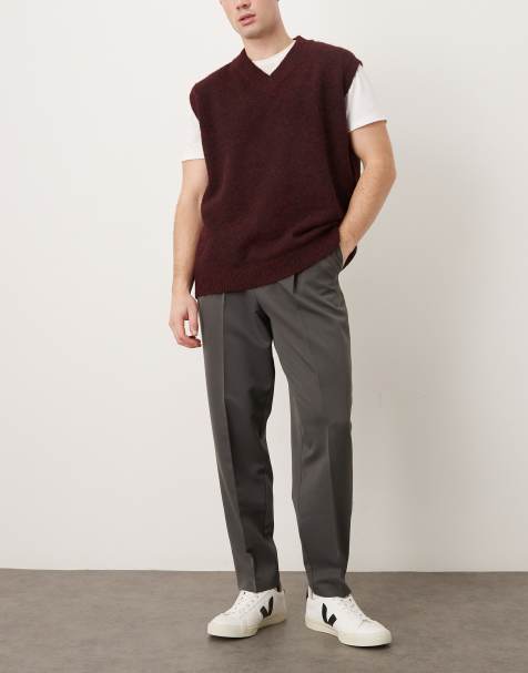 ASOS DESIGN smart pleated relaxed tapered fit trousers in charcoal