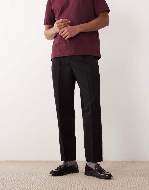 ASOS DESIGN smart pleated relaxed tapered pants in black - view 1