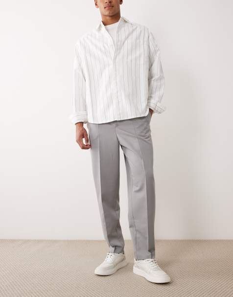 ASOS DESIGN smart pleated relaxed tapered pants in grey - view 1