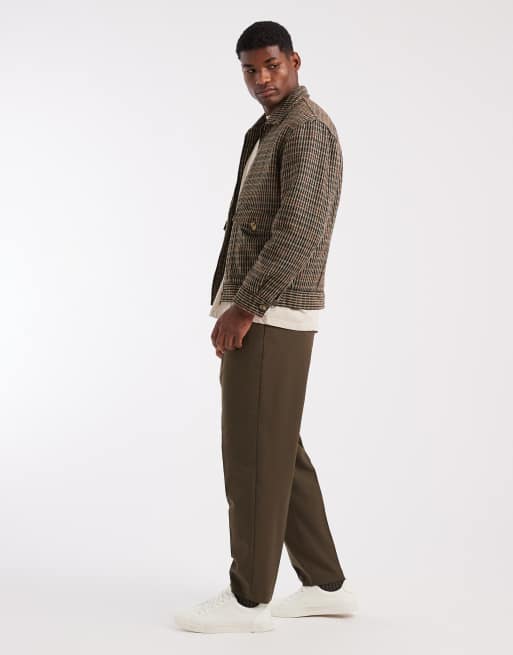 ASOS DESIGN smart pleated relaxed tapered pants in khaki crosshatch, 3 of 5