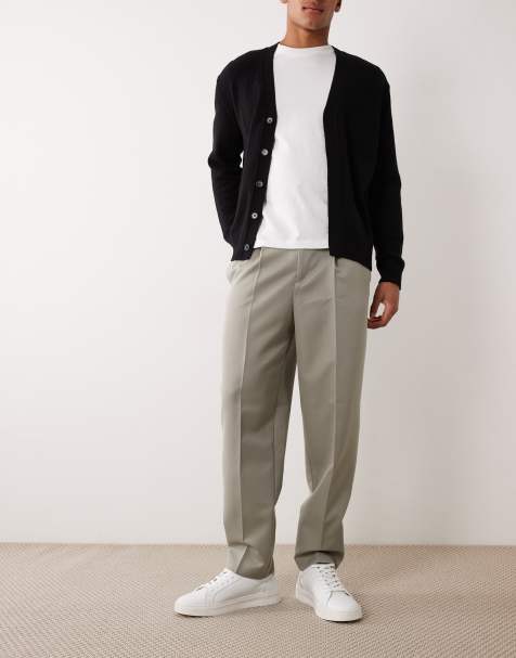 ASOS DESIGN smart pleated relaxed tapered pants in sage green - view 1