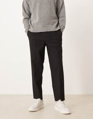 ASOS DESIGN smart pleated relaxed tapered trousers in black