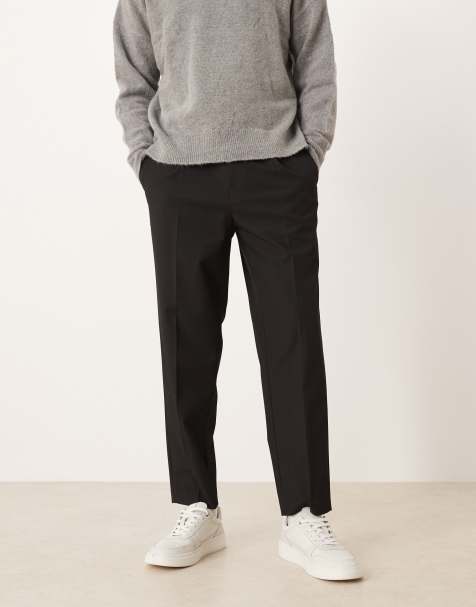 ASOS DESIGN smart pleated relaxed tapered trousers in black