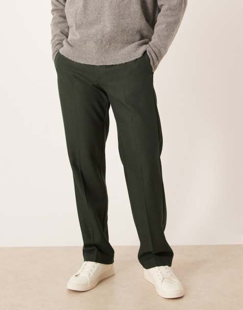 ASOS DESIGN smart straight leg trousers with wool in green herringbone
