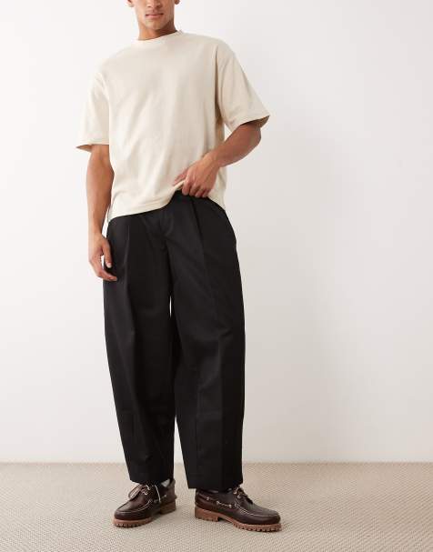 ASOS DESIGN smart pleated wide barrel leg pants in black - view 1