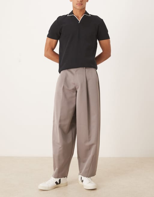 ASOS DESIGN smart pleated wide barrel leg pants in brown, 2 of 5