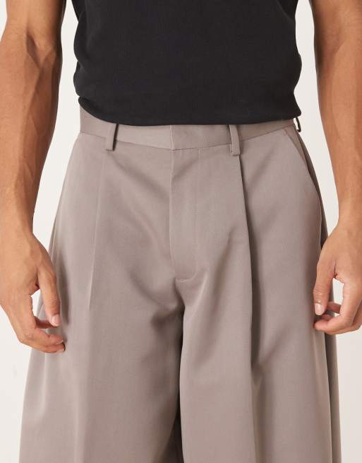 ASOS DESIGN smart pleated wide barrel leg pants in brown, 5 of 5