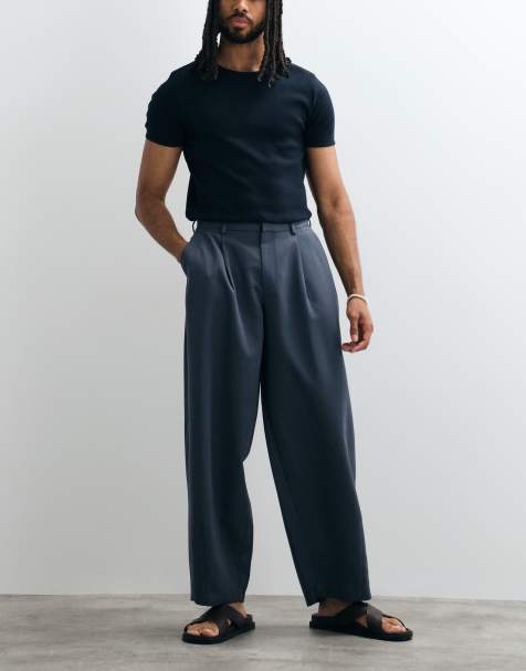 ASOS DESIGN smart  pleated wide barrel leg trousers in blue - view 1