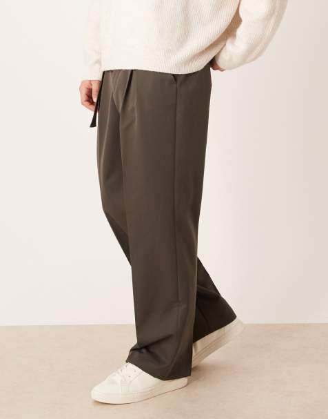 ASOS DESIGN smart pleated wide leg belted pants in charcoal - view 1