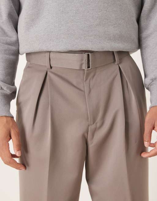 ASOS DESIGN smart pleated wide leg pants and belt detail in mink, 4 of 5
