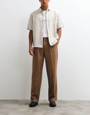 Asos Design Smart Pleated Wide Leg Pants In Brown