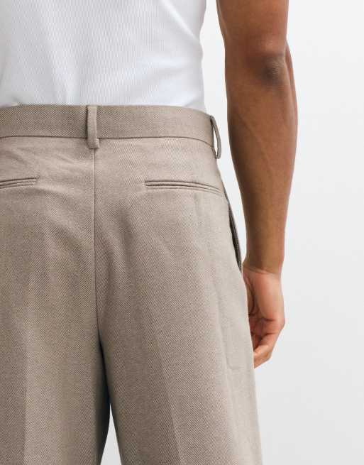 ASOS DESIGN smart pleated wide leg pants with wool in stone herringbone, 5 of 5