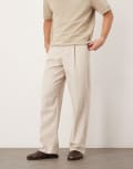 [ASOS DESIGN] ASOS DESIGN smart pleated wide leg pants with wool in stone-Neutral W32 L30 STONE