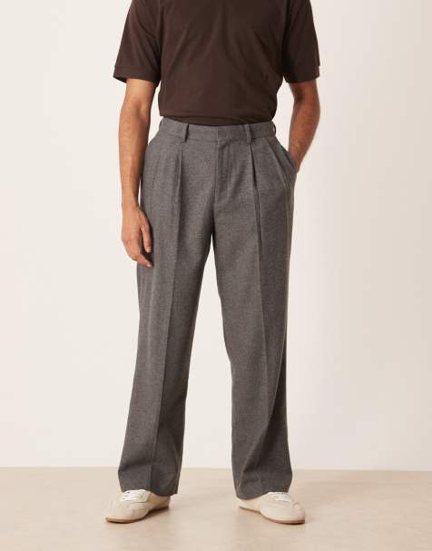 ASOS DESIGN smart pleated wide leg trousers in charcoal wool blend