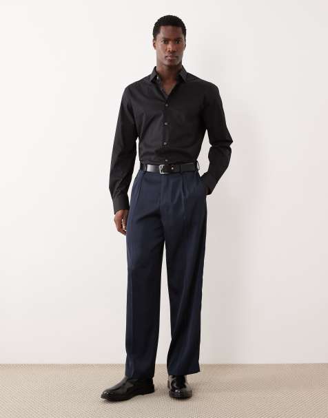 ASOS DESIGN smart pleated wide leg trousers in navy satin - view 1