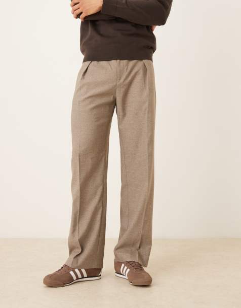 ASOS DESIGN smart pleated wide leg trousers in pebble texture - view 1