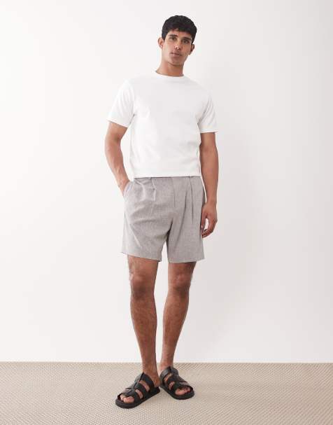 ASOS DESIGN smart pleated wide shorts in grey linen look texture - view 1