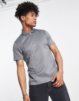 ASOS DESIGN smart polo t-shirt in grey scuba