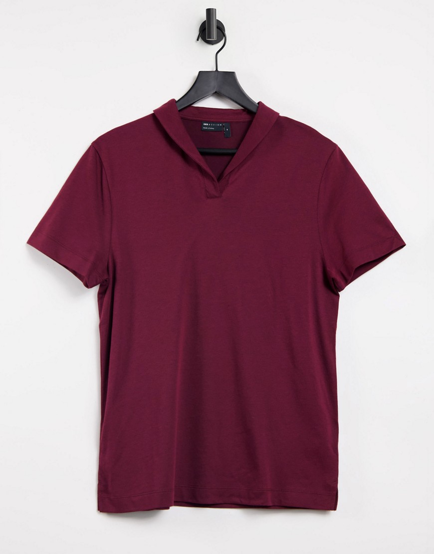 ASOS DESIGN smart polo with revere collar in burgundy-Red